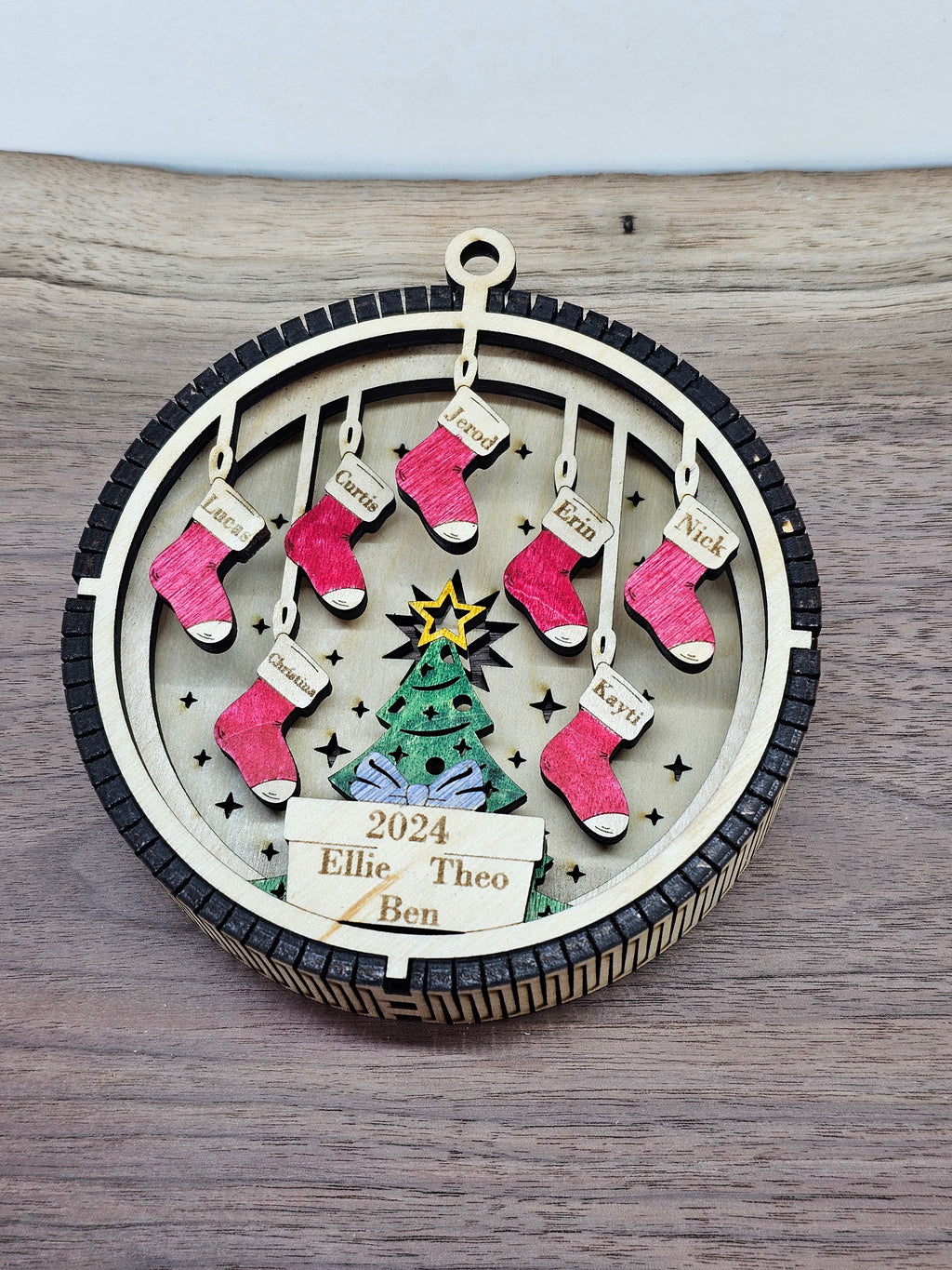 Personalized Lighted Christmas Tree Ornament with Stockings – Custom Family Holiday Decor