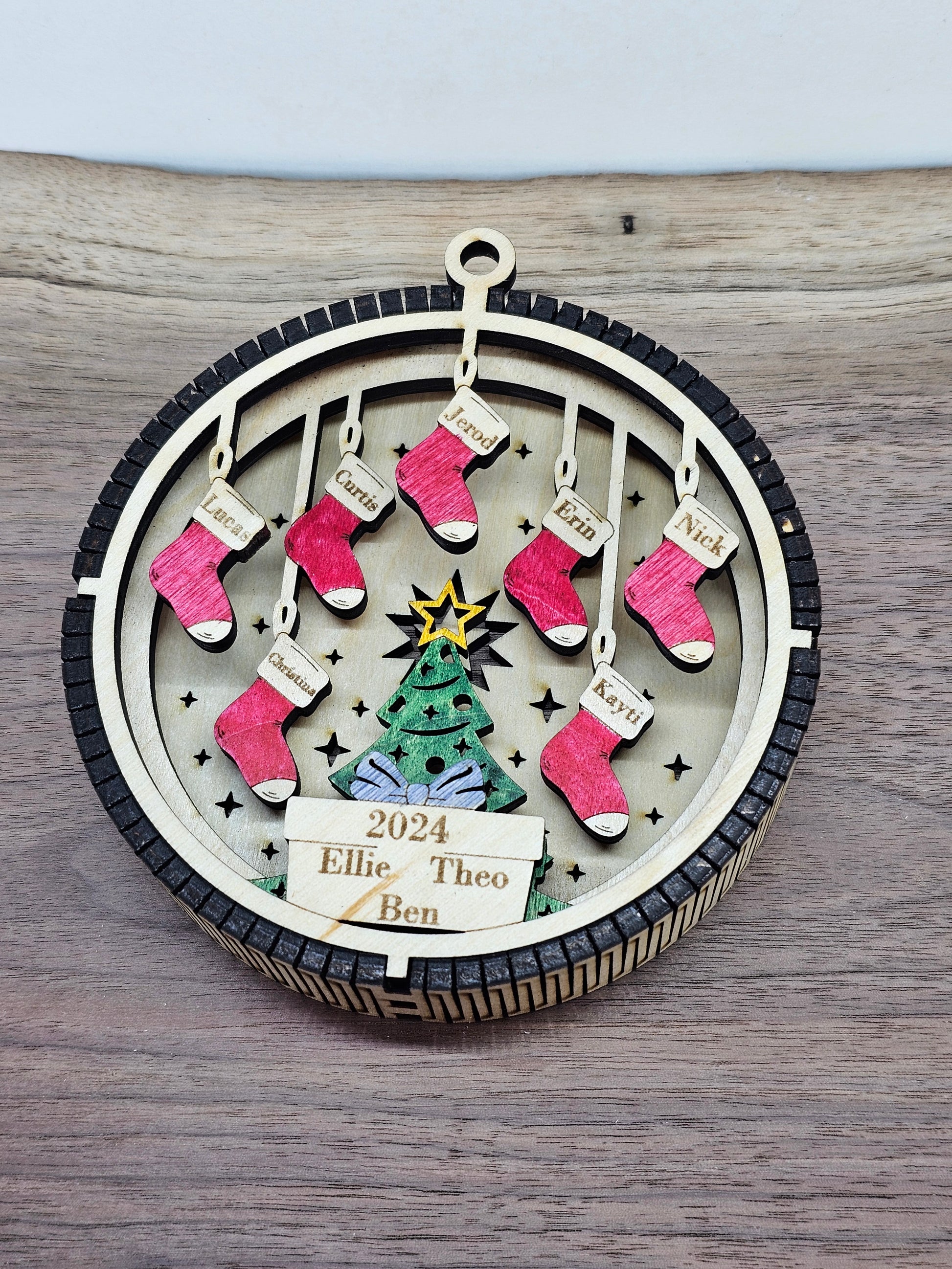 Personalized Lighted Christmas Tree Ornament with Stockings – Custom Family Holiday Decor