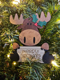 Merry Christmoose ornament, rustic wood moose design