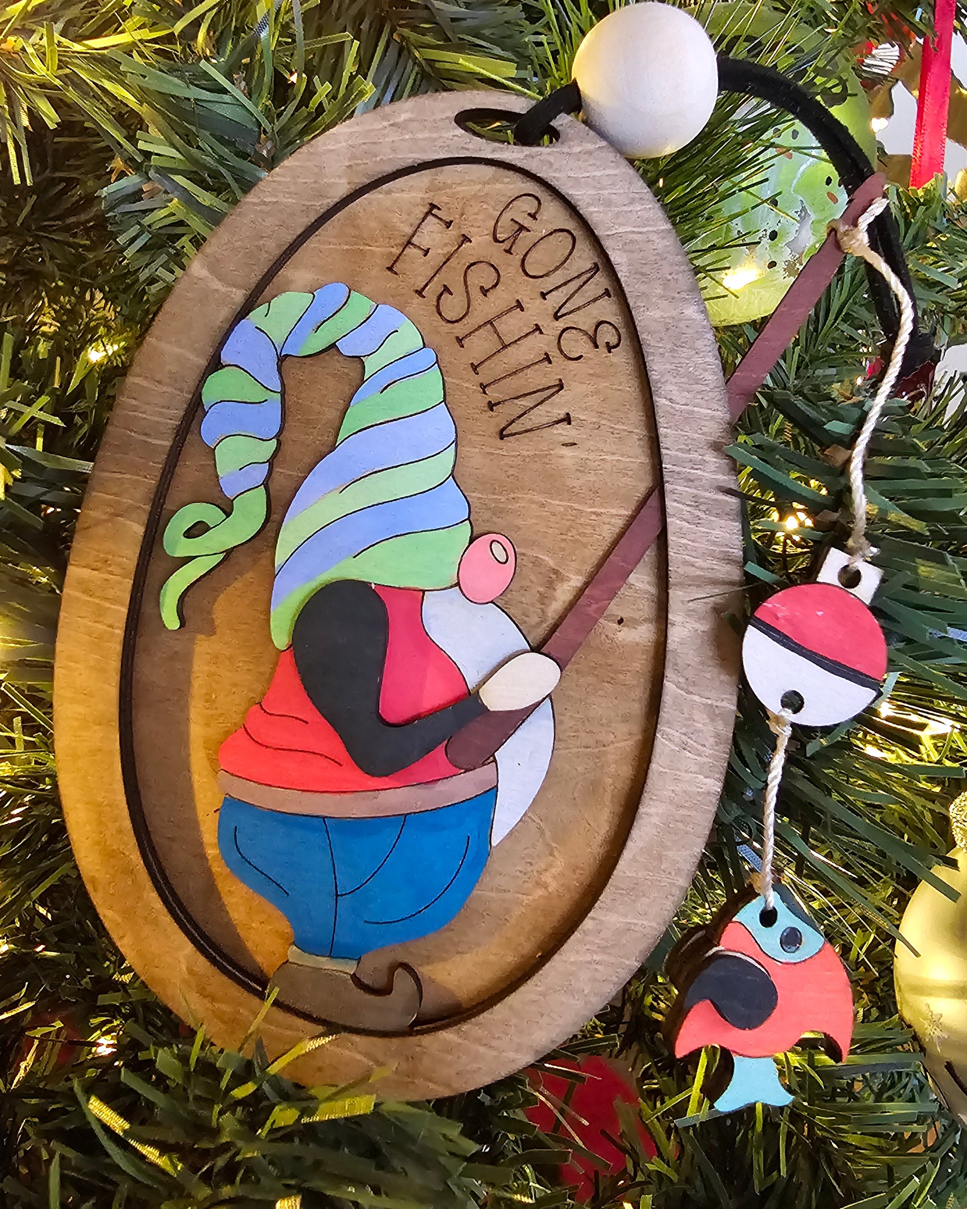 Fishing Gnome Christmas Ornament – Funny Holiday Gift for Fishermen & Outdoors