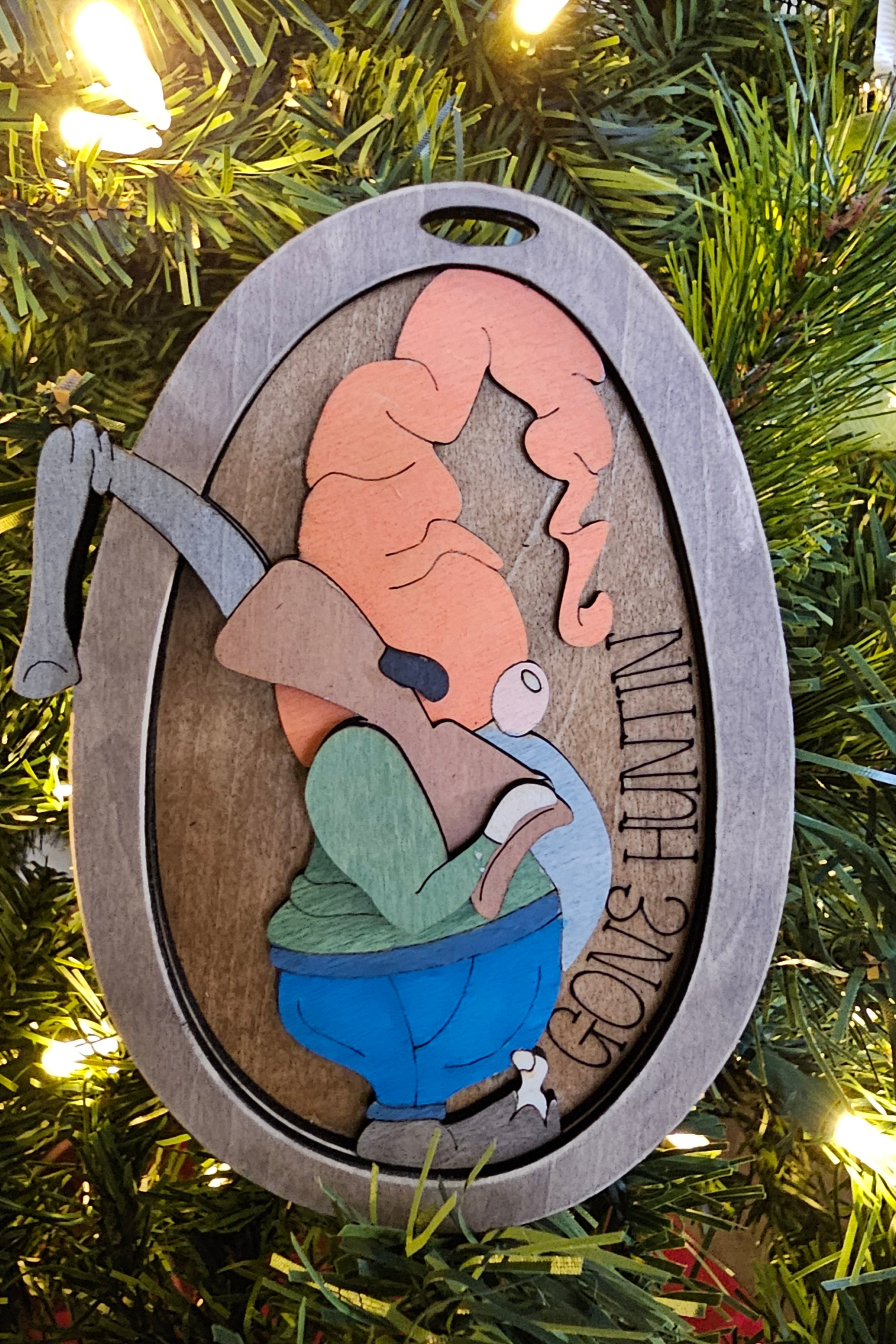 Hunting Gnome Christmas Ornament, funny holiday gift