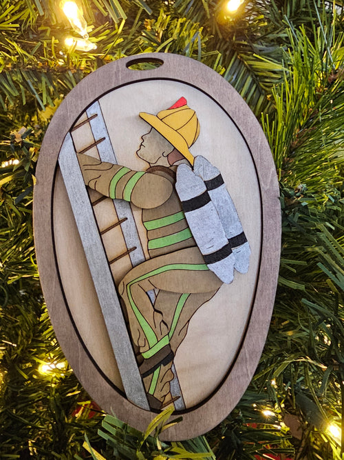 Personalized Fireman Christmas Ornament, close-up detail