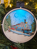 Lighted Wooden Train Ornament, handcrafted Christmas keepsake