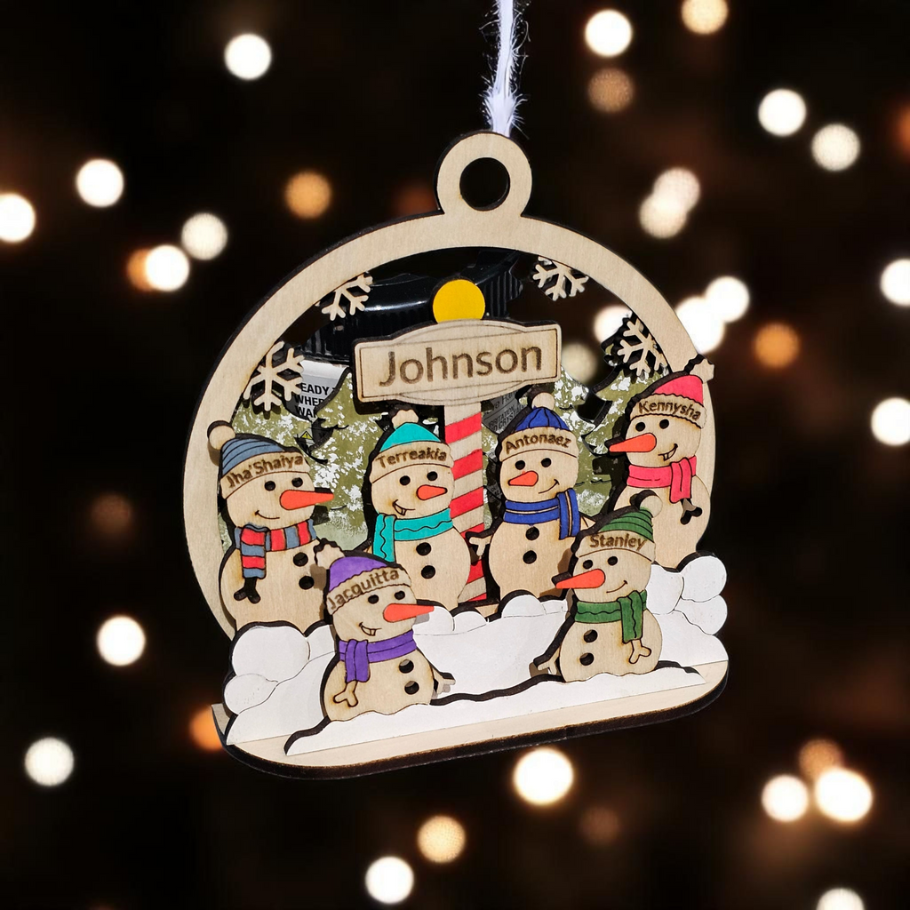 Personalized Snowman Family Christmas Ornament – Custom with 2 to 7 Names