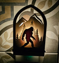 Sasquatch Night Light, laser-cut Bigfoot silhouette with warm LED glow