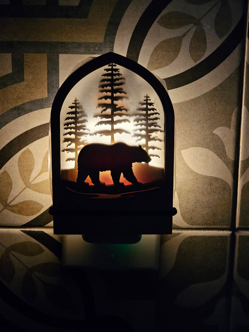 Bear Night Light with Dusk to Dawn Sensor – Rustic Woodland Nursery or Cabin Decor
