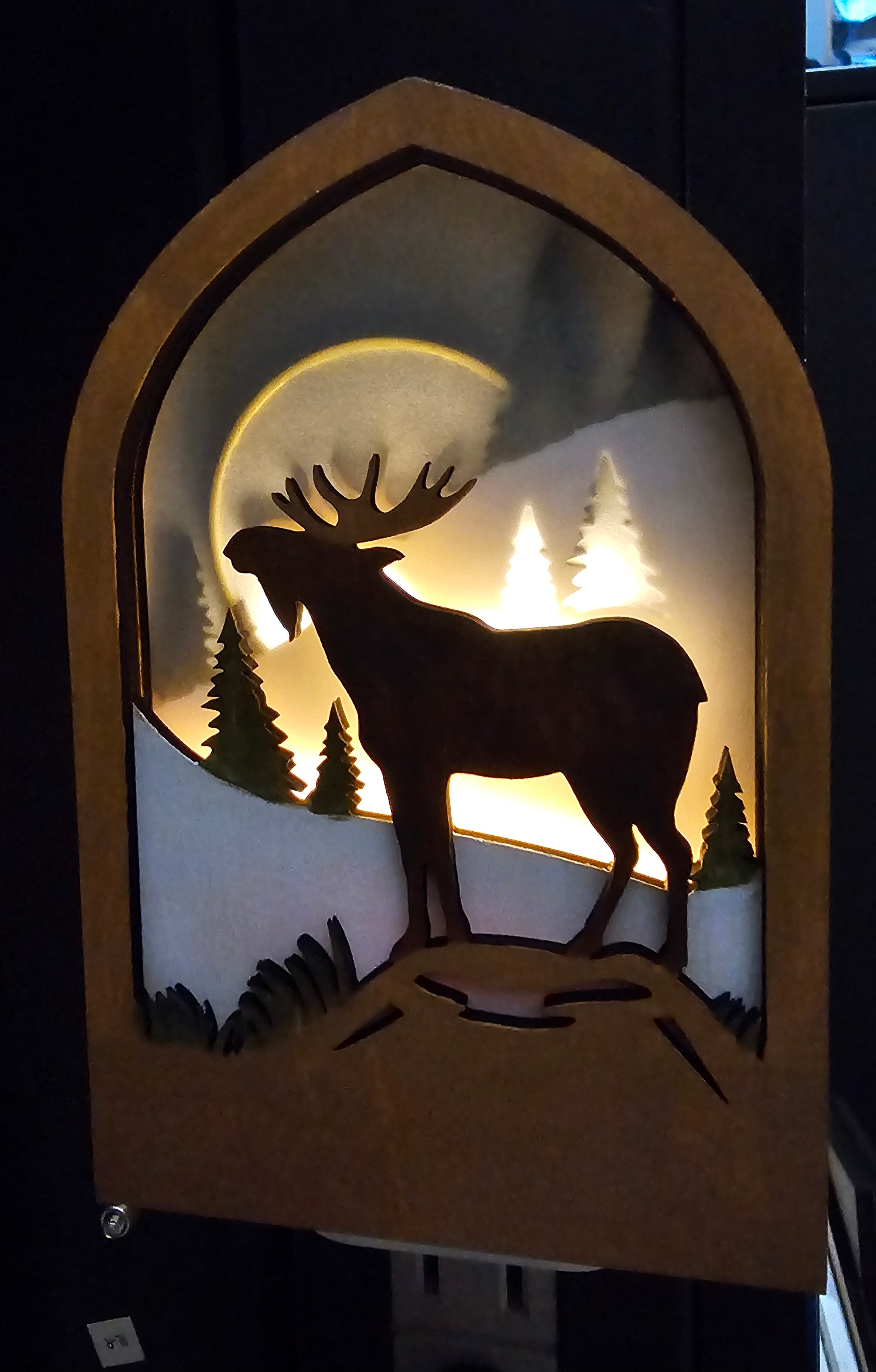 Rustic Moose Night Light with laser-cut wood design