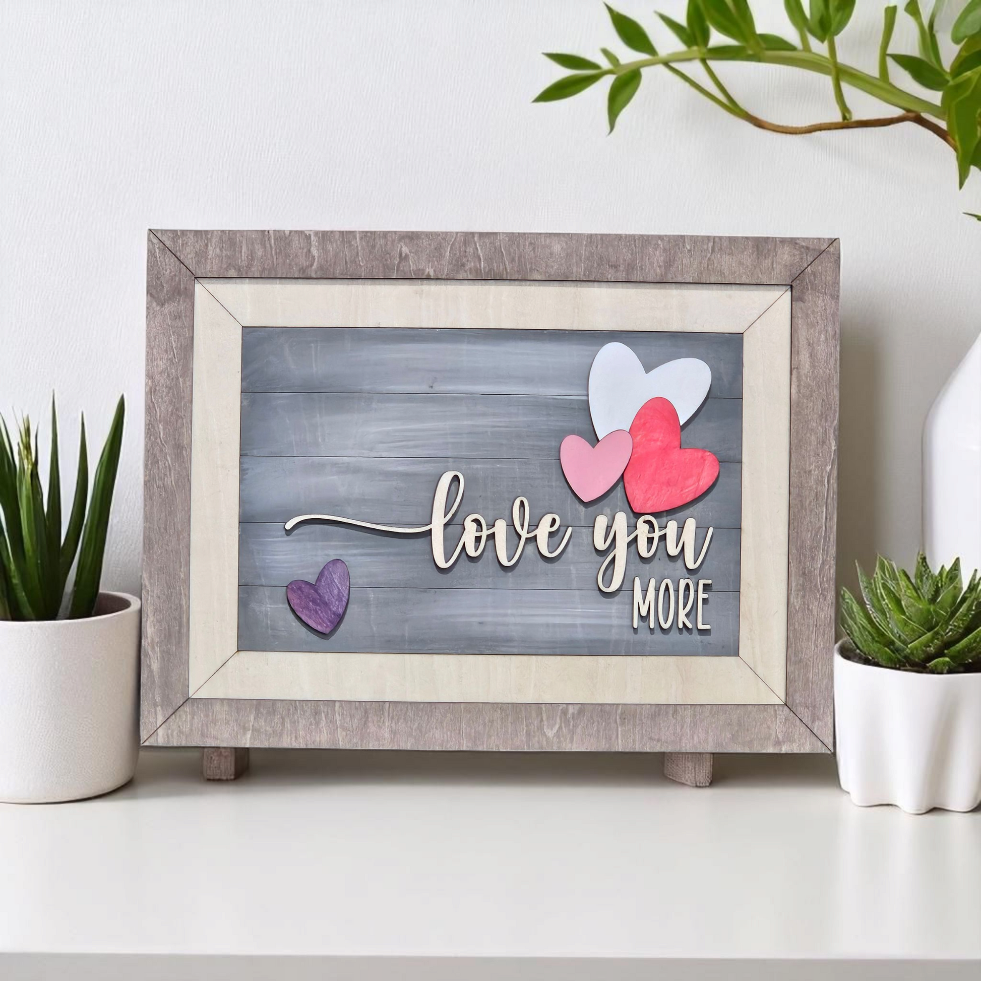 “Love You More” Framed Art – Rustic Laser Engraved Gift for Couples & Families