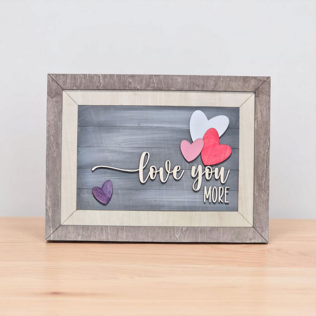 “Love You More” Framed Art – Rustic Laser Engraved Gift for Couples & Families
