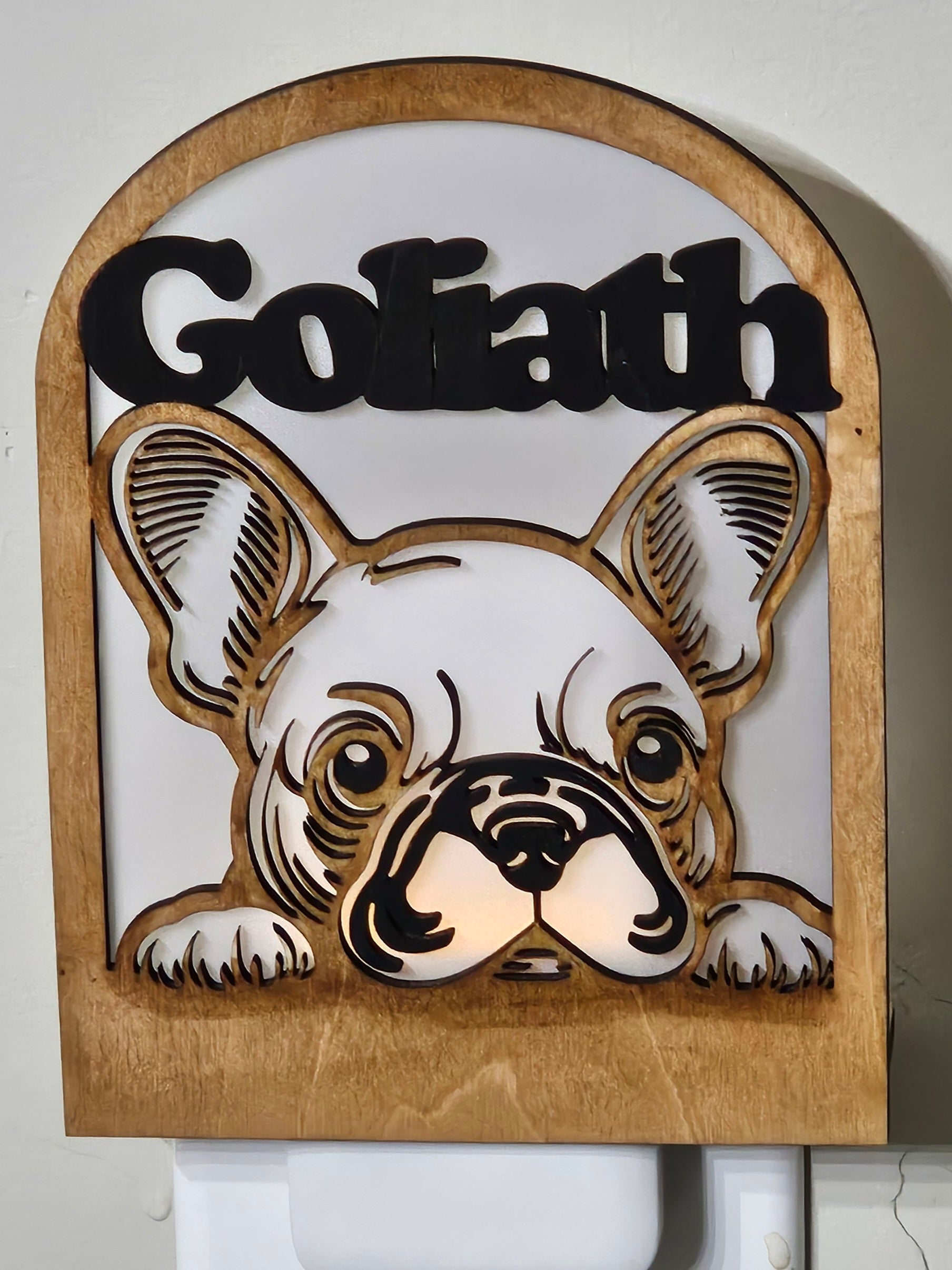 Personalized French Bulldog Night Light, close-up detail