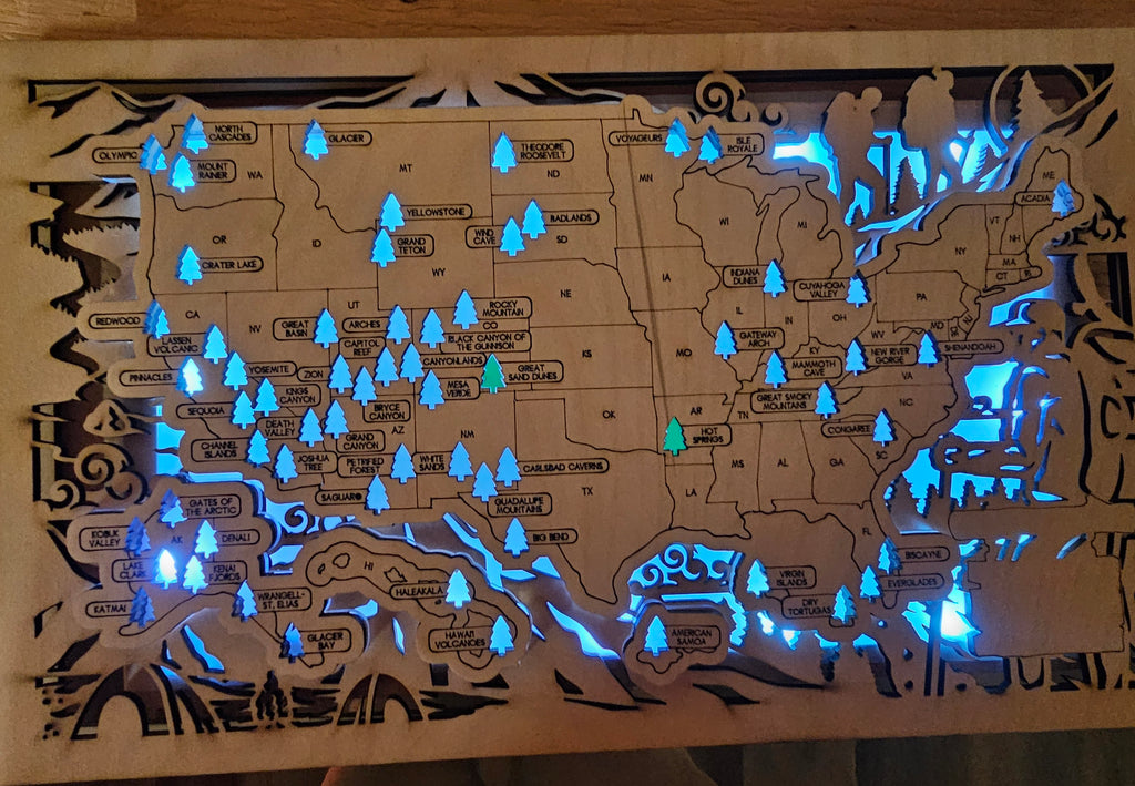 Lighted National Parks Travel Map - Hikers
