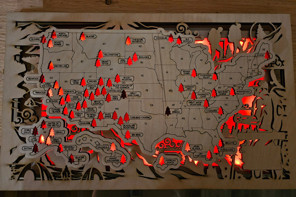 Lighted National Parks Travel Map - Hikers