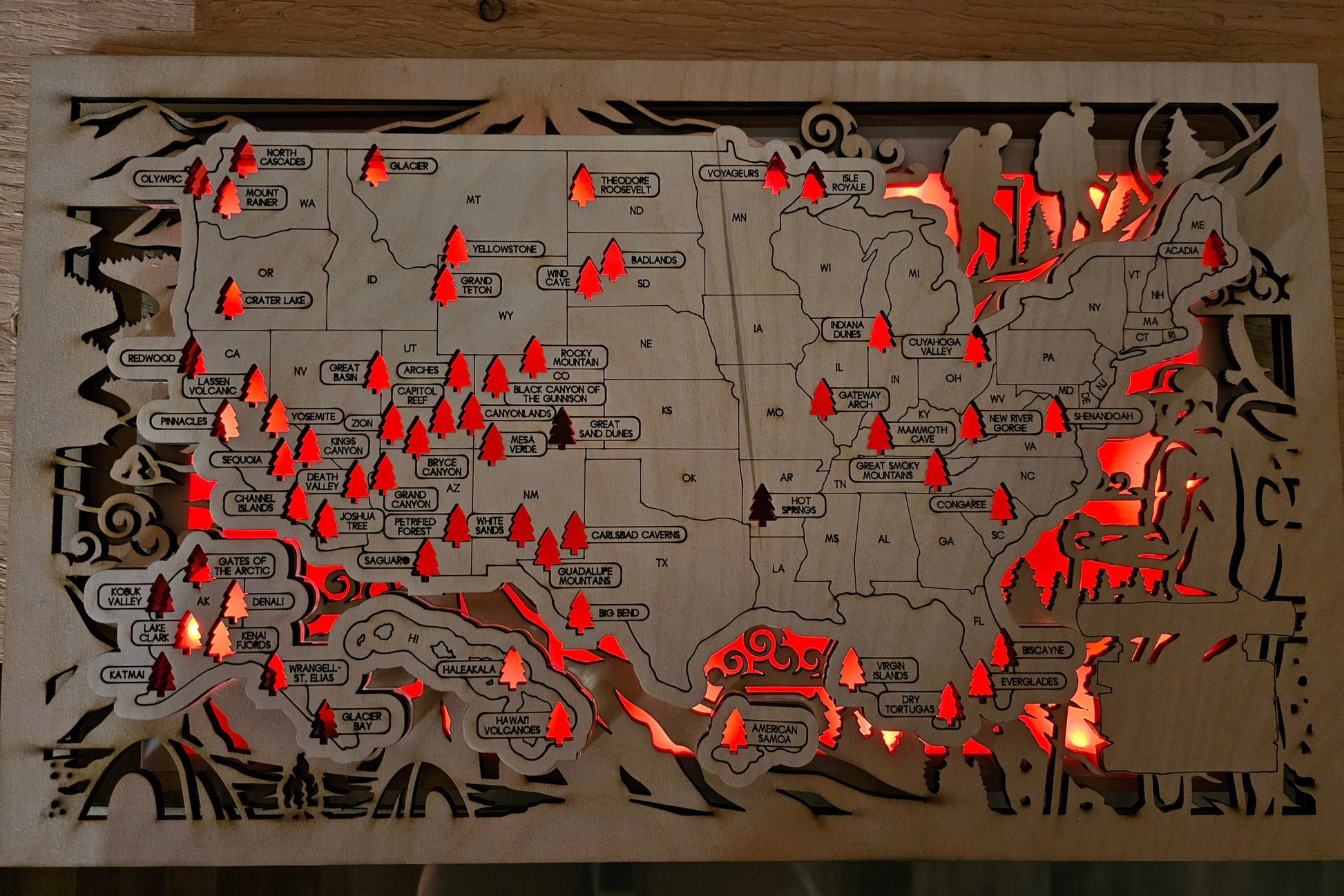 Lighted National Parks Travel Map - Hikers