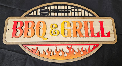 Custom BBQ and Grill Sign displayed on a patio
