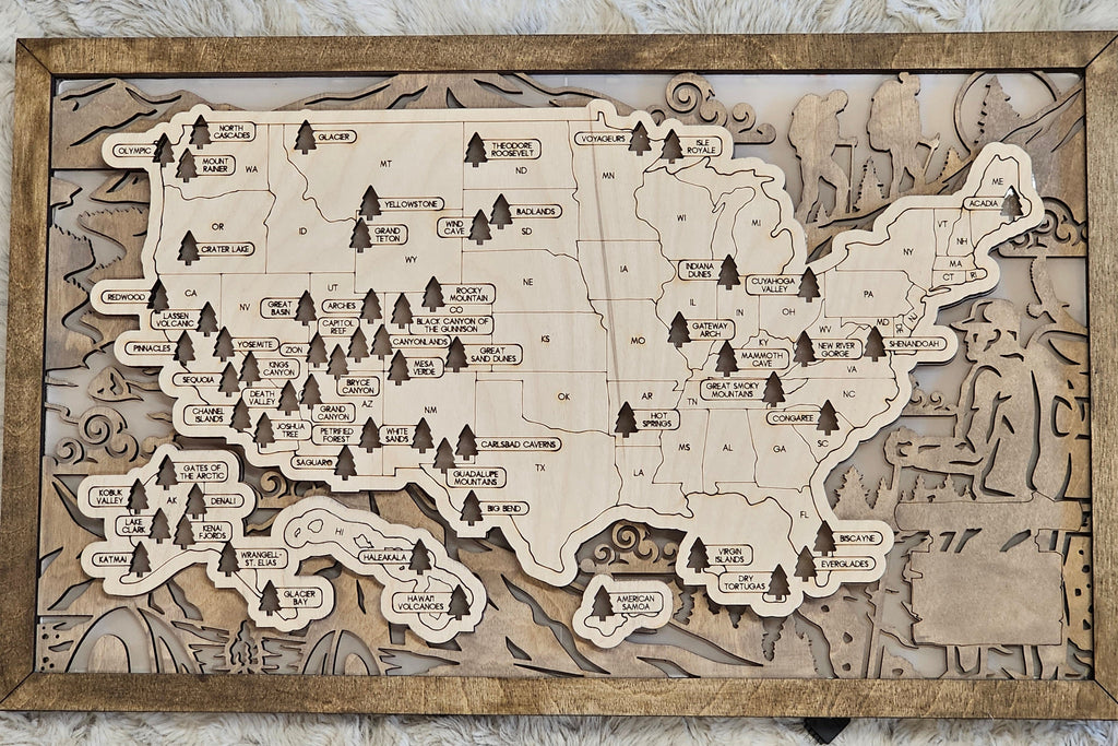 Lighted National Parks Travel Map - Hikers
