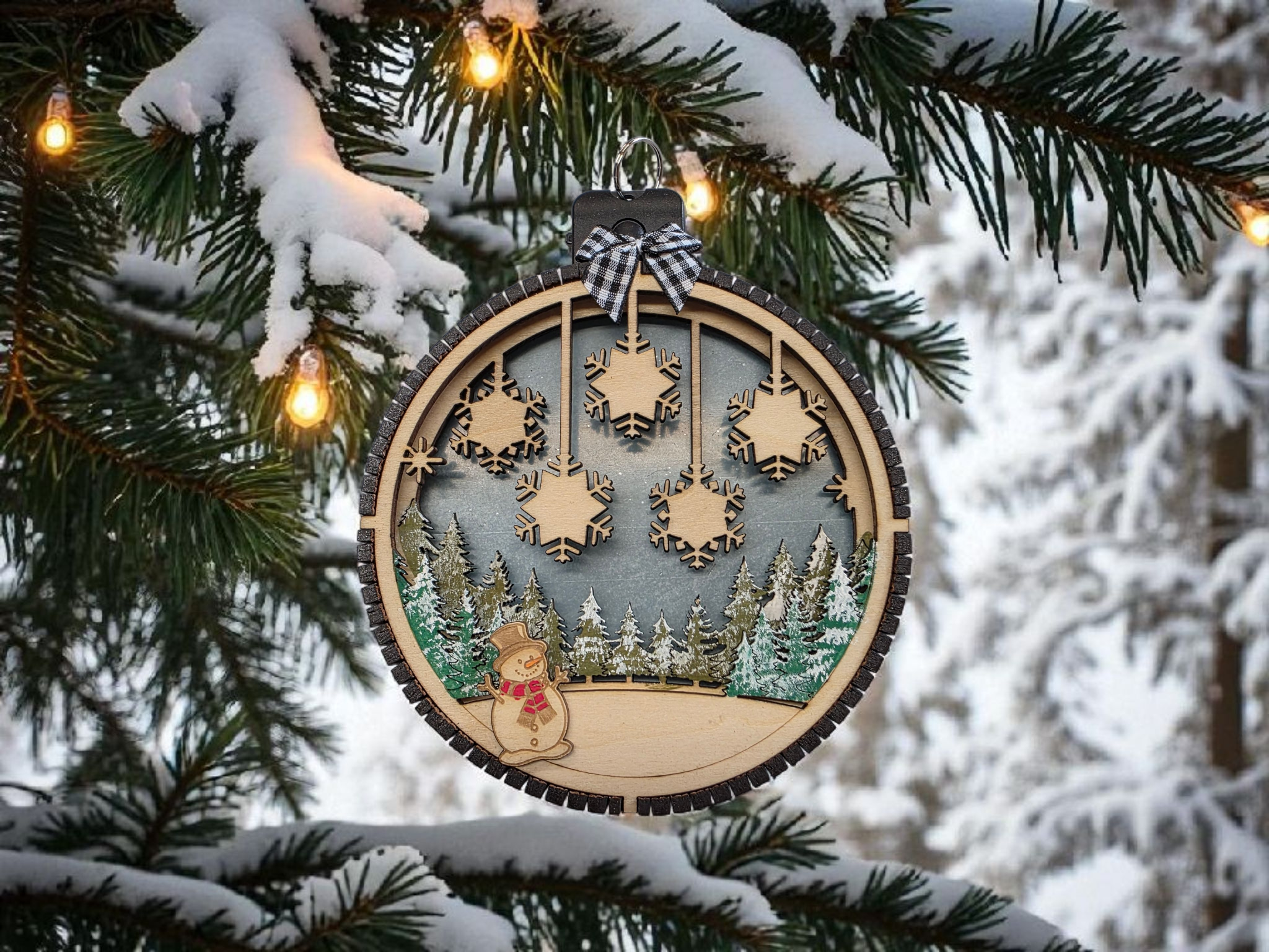 Personalized Lighted Snowflake Family Ornament, front view