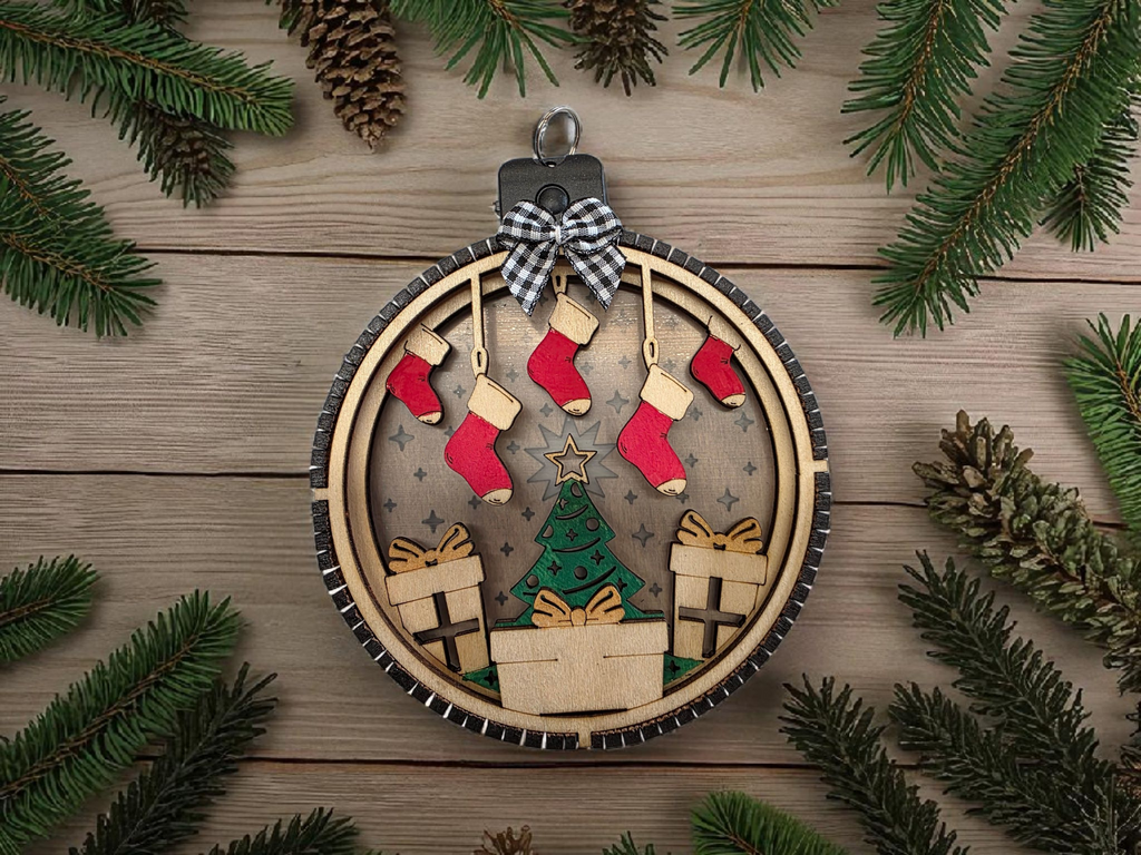Personalized Lighted Christmas Tree Ornament with Stockings – Custom Family Holiday Decor