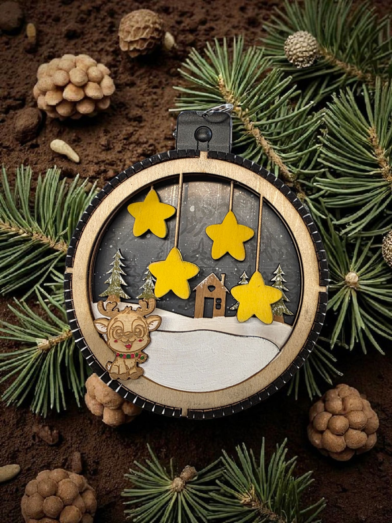 Personalized Family Christmas Ornament with Stars, size comparison