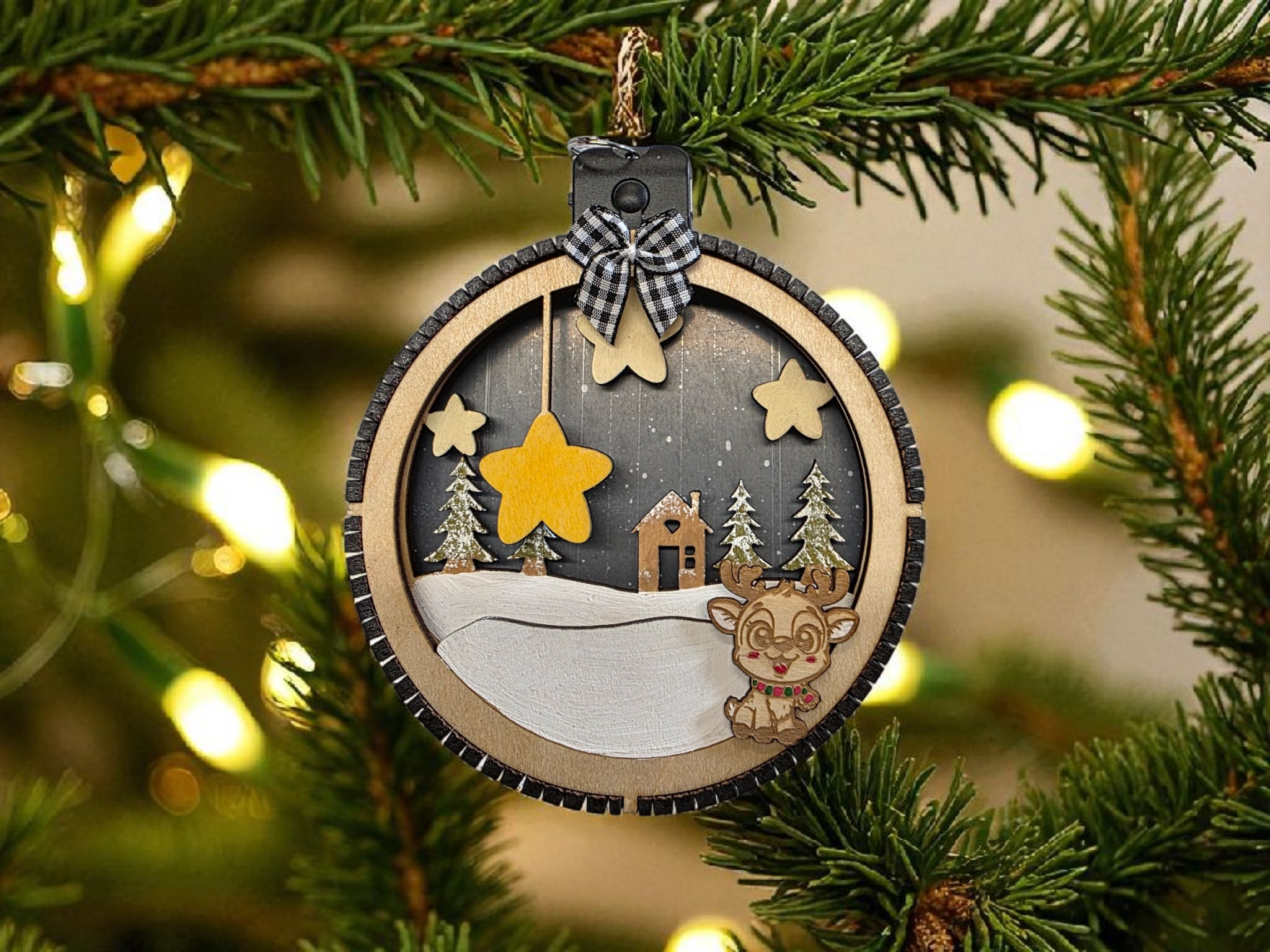 Personalized Family Christmas Ornament with Stars, close-up detail