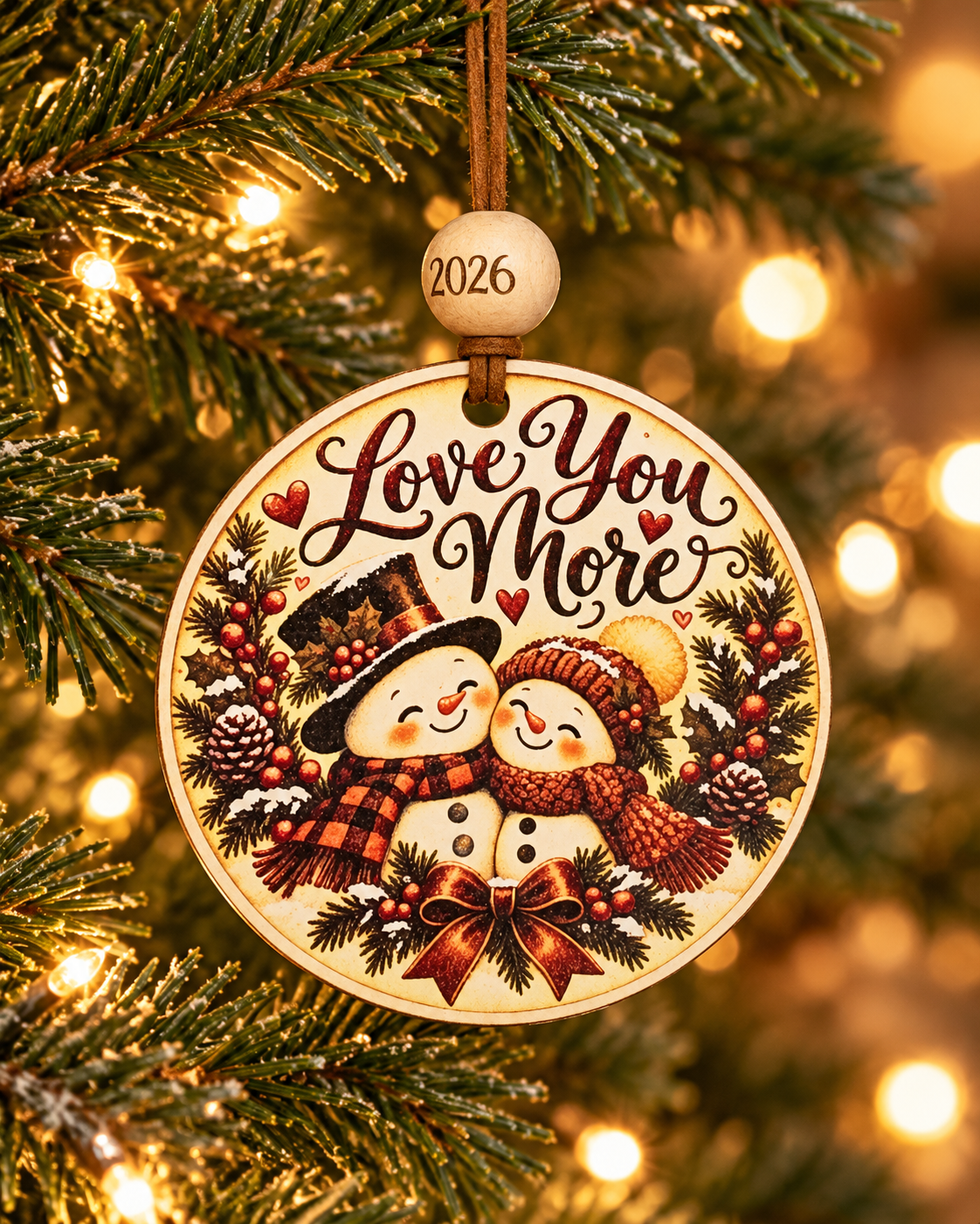 Love You More Snowman Christmas Ornament 2026 – Choose Your Design