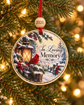 In Loving Memory cardinal Christmas ornament with red cardinal and lantern on a snowy fence post, memorial gift, 4 inch round wood Christmas ornament with 2026 bead by Bandit Laser