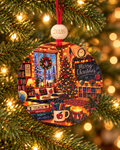 Teacher Christmas ornament with a cozy holiday classroom, chalkboard and apple mug, teacher gift, 4 inch round wood Christmas ornament with 2026 bead by Bandit Laser