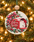 Letters to Santa Christmas ornament with red vintage mailbox full of letters and a plaid bow, 4 inch round wood Christmas ornament with 2026 bead by Bandit Laser