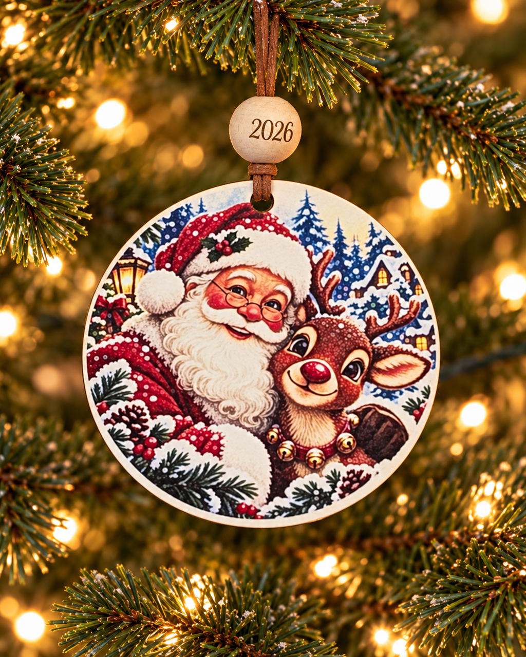 Santa and Reindeer Christmas Ornament 2026 – Choose Your Design