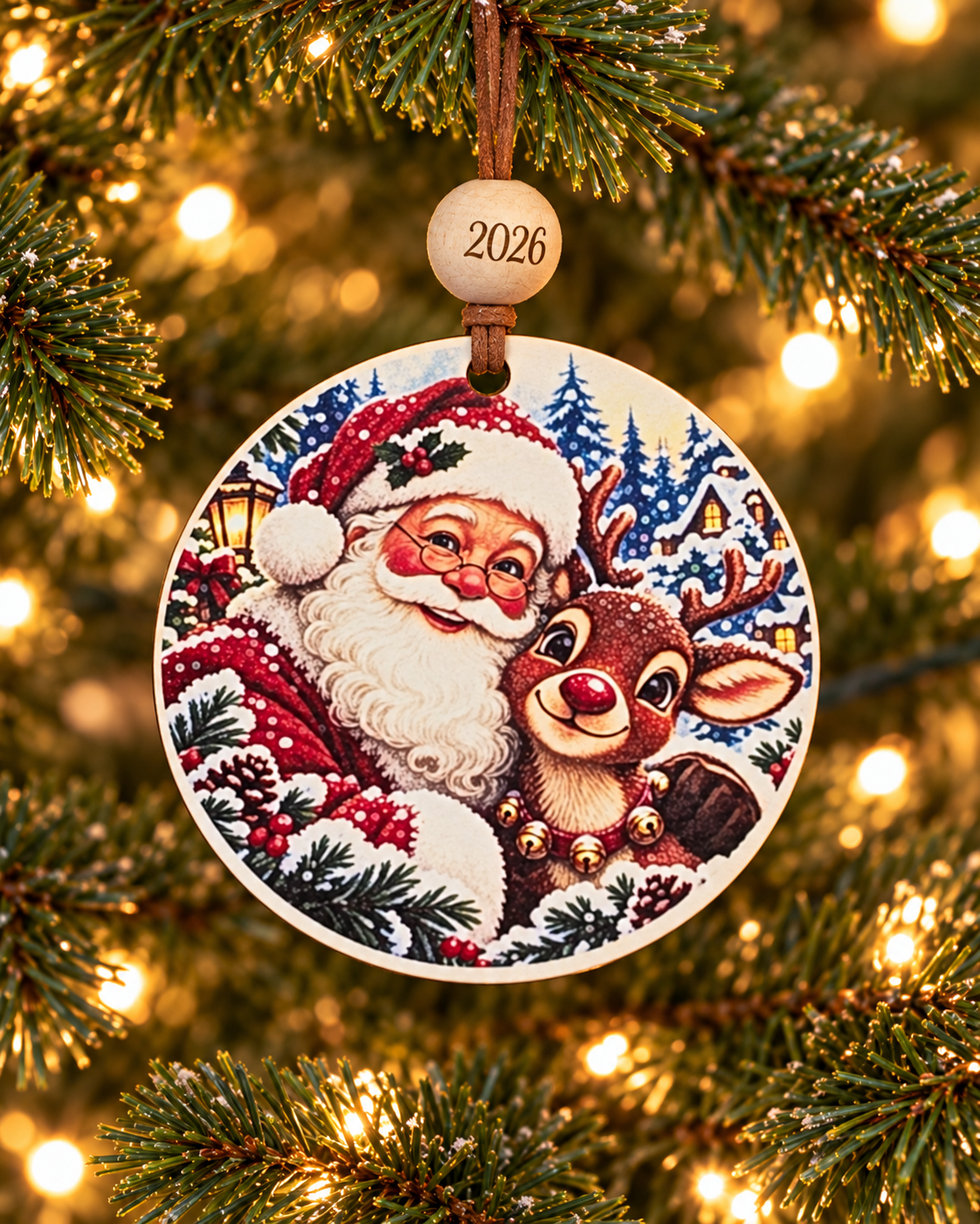 Santa and Reindeer Christmas Ornament 2026 – Choose Your Design