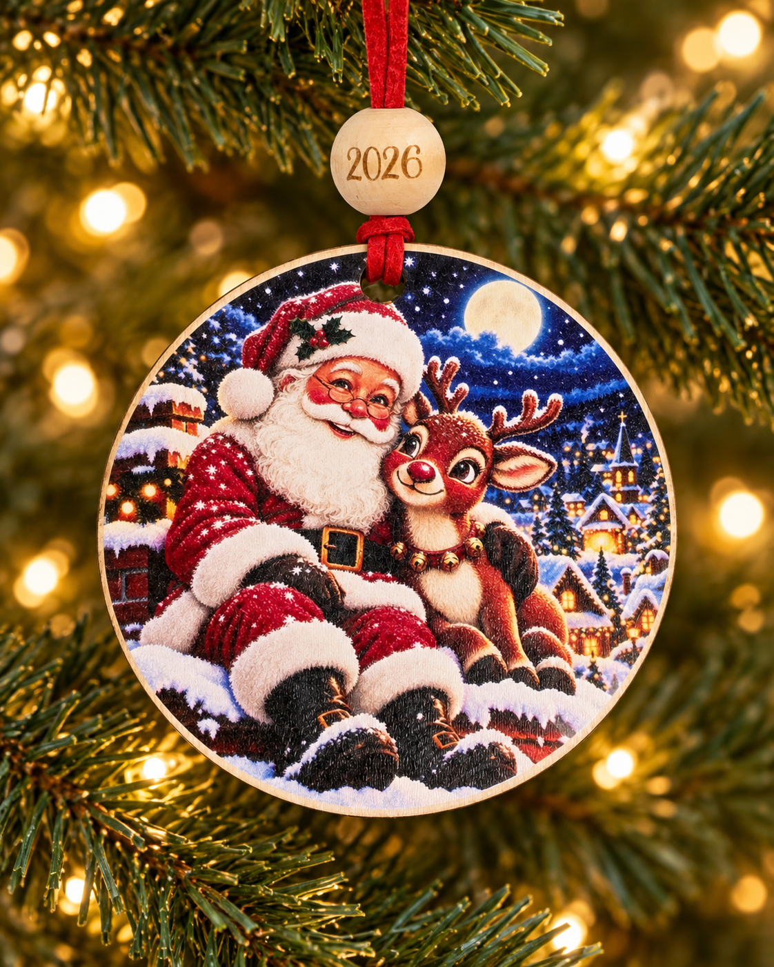 Santa and Reindeer Christmas Ornament 2026 – Choose Your Design
