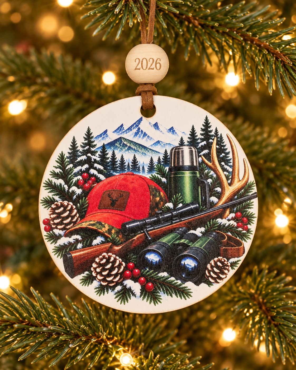 Hunting Christmas Ornament 2026 – Hunter Gift with Antler, Cap & Binoculars