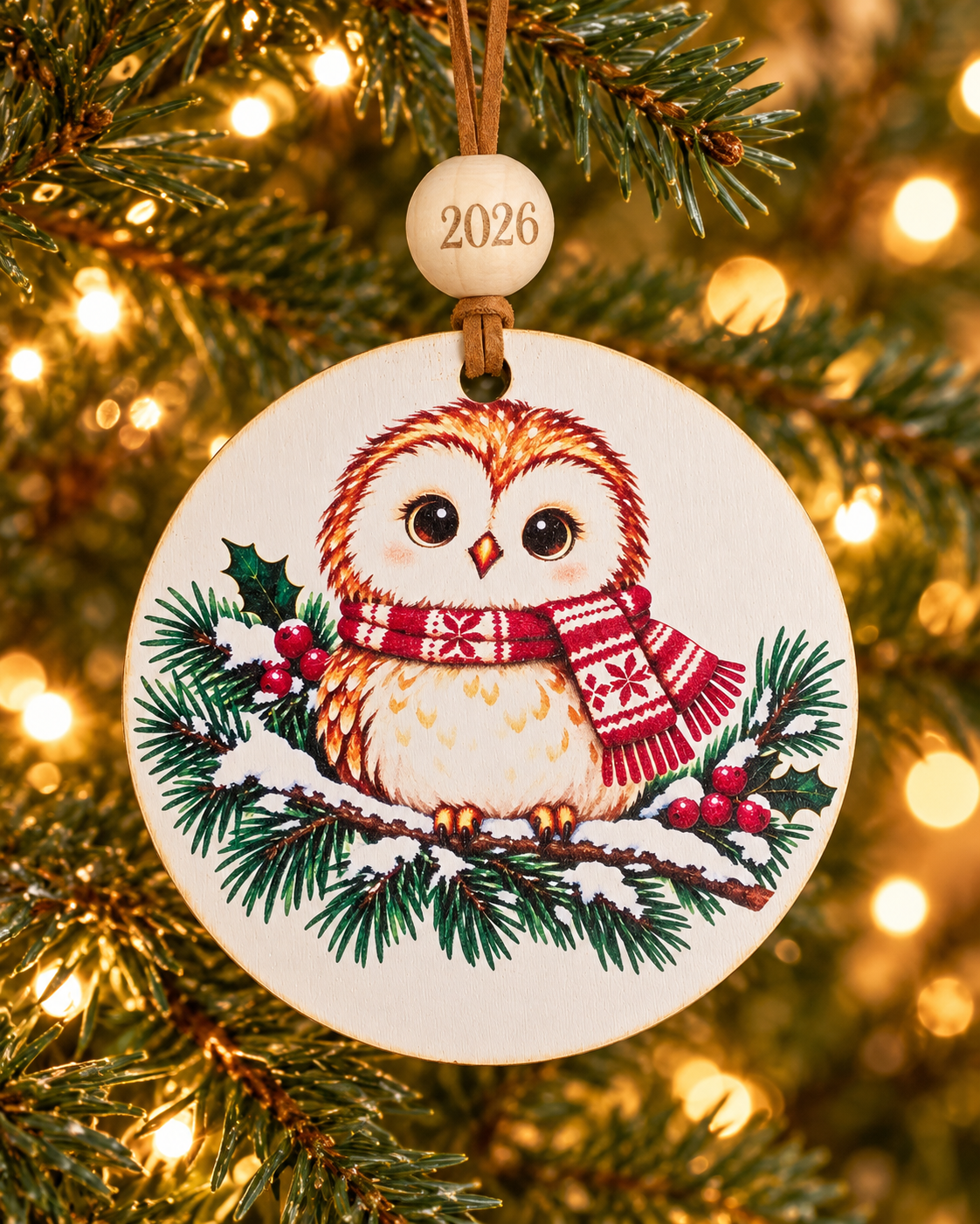 Owl Christmas Ornament 2026 – Woodland Owl in Nordic Scarf