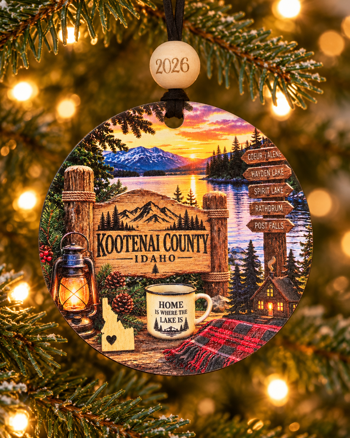 Kootenai County Idaho Christmas Ornament 2026 – Coeur d'Alene, Hayden Lake, Spirit Lake, Rathdrum & Post Falls