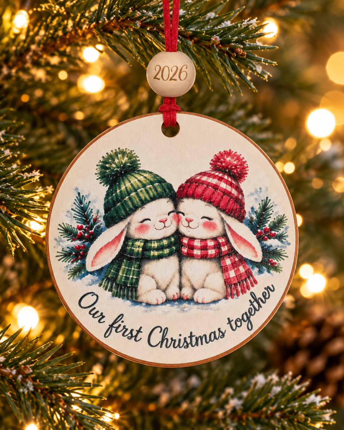 Our First Christmas Together Bunny Ornament 2026 – Couple's Keepsake