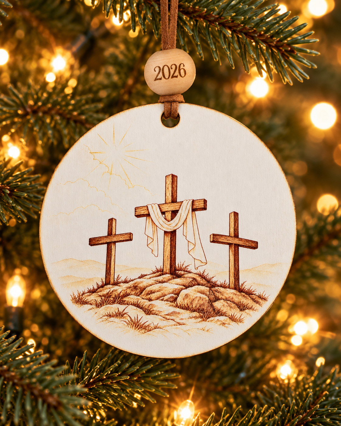 Three Crosses Christmas Ornament 2026 – Christian Faith Sketch Ornament