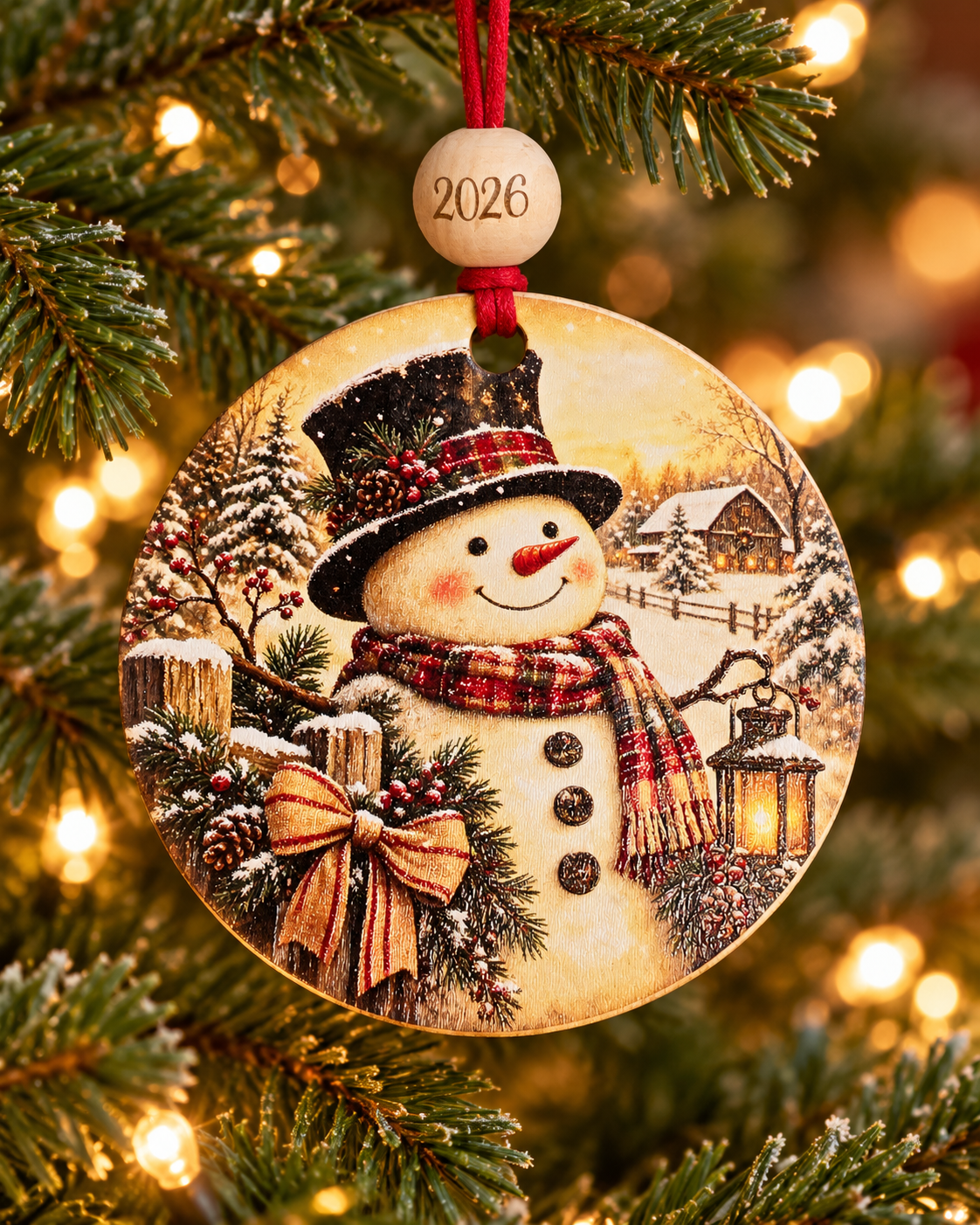 Snowman with Lantern Christmas Ornament 2026 – Choose Your Design