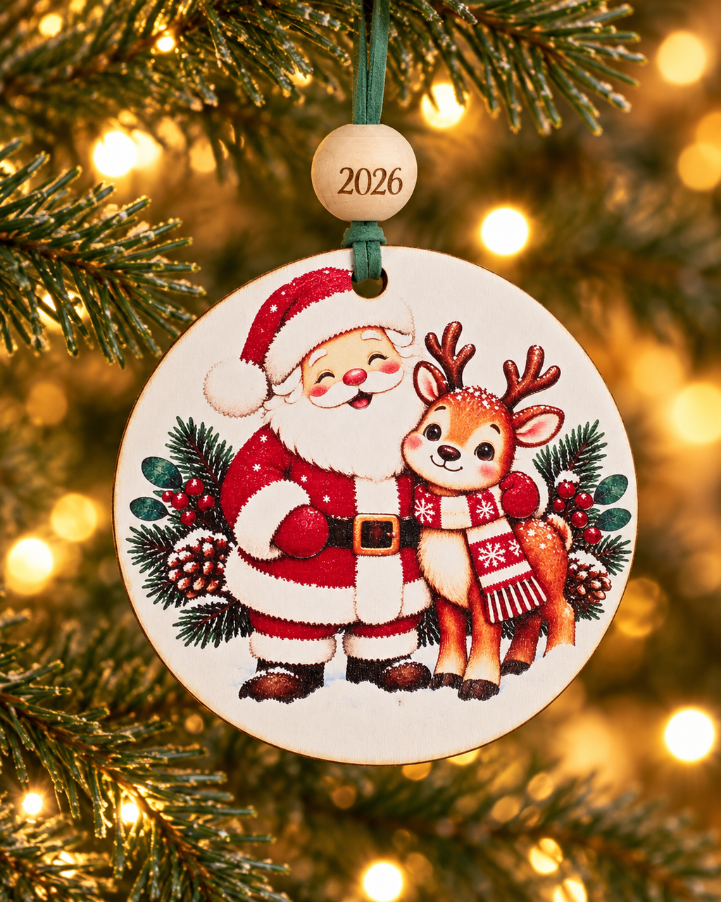 Santa and Reindeer Christmas Ornament 2026 – Choose Your Design