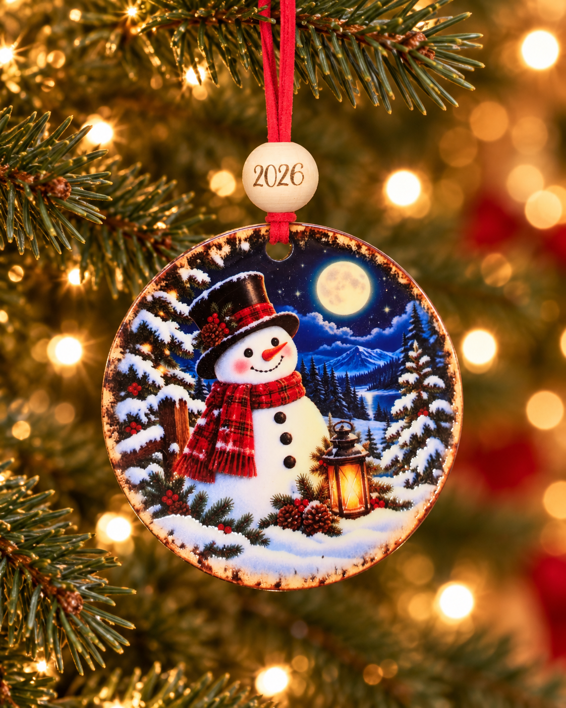 Snowman with Lantern Christmas Ornament 2026 – Choose Your Design