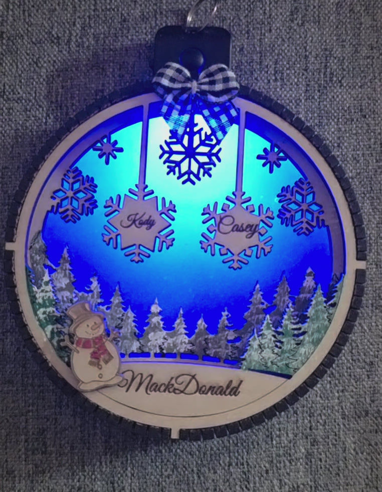 Personalized Lighted Snowflake Family Ornament | Custom Wooden Christmas Ornament with Names