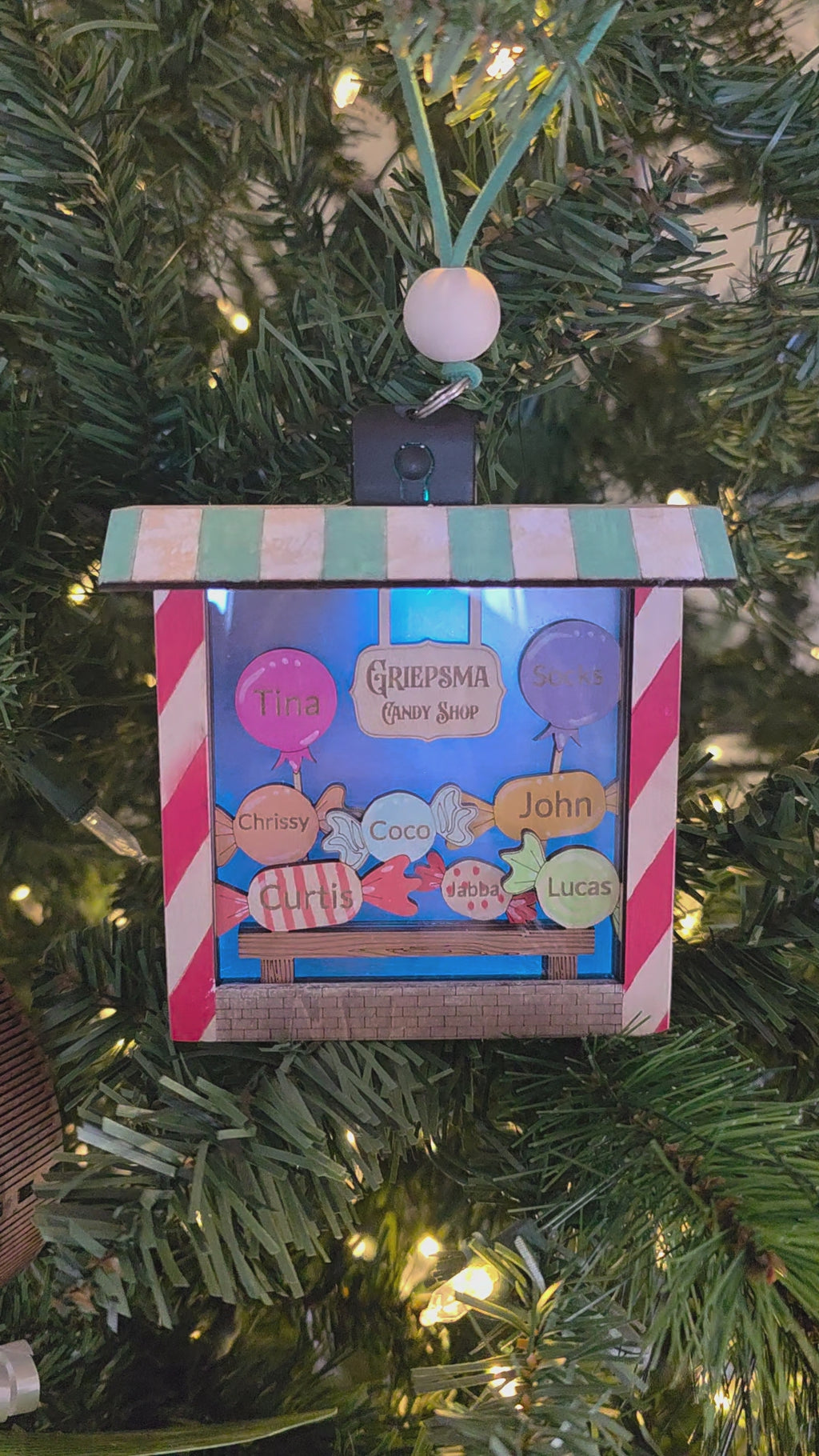 Lighted Personalized Candy Store / Sweet Shop Christmas Ornament