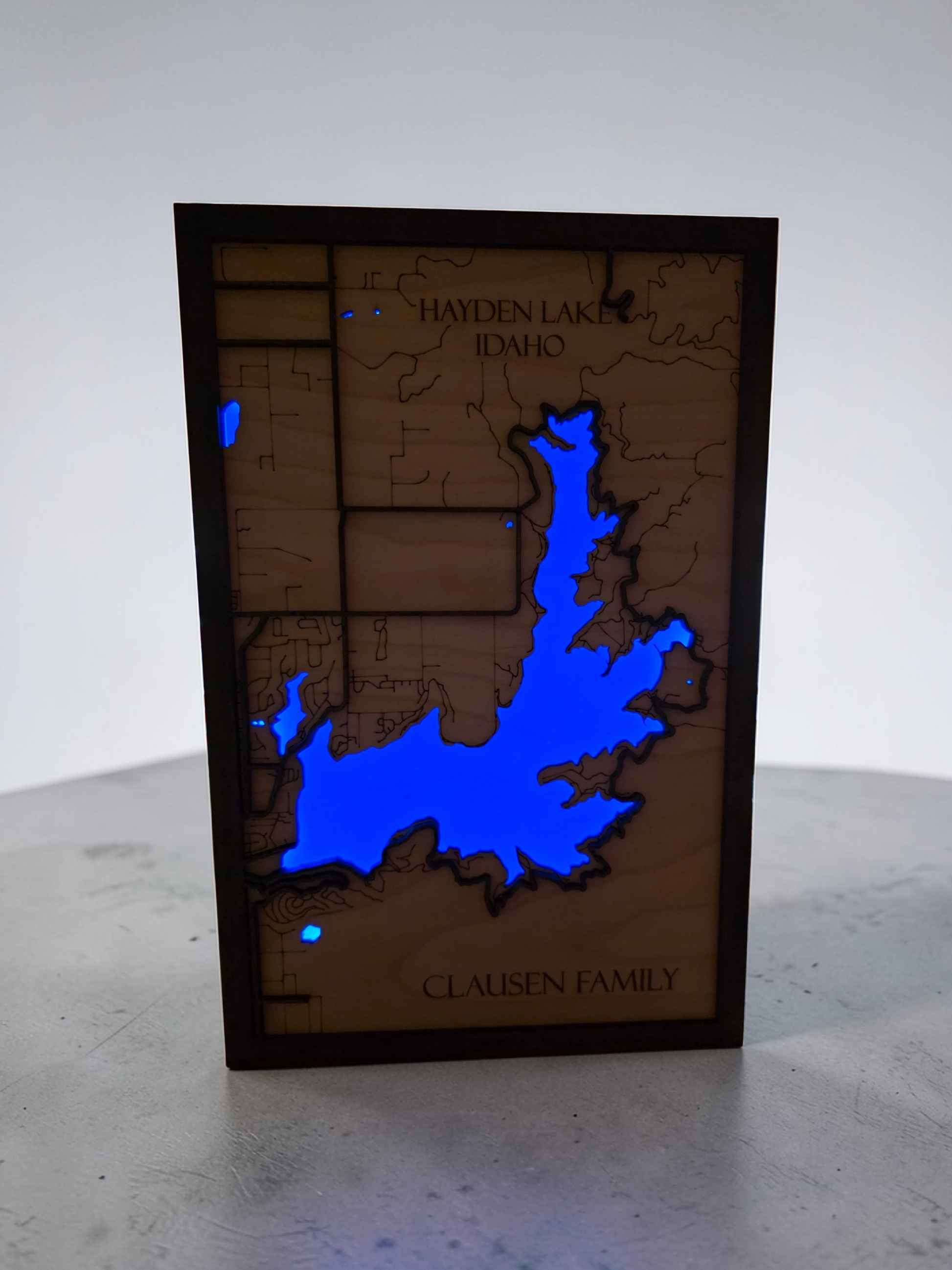 Lighted Hayden Lake Map | Handcrafted Wooden Lake Art