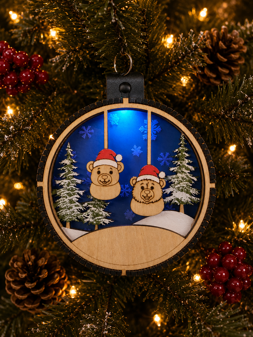 Personalized Lighted Bear Christmas Ornament, custom family keepsake