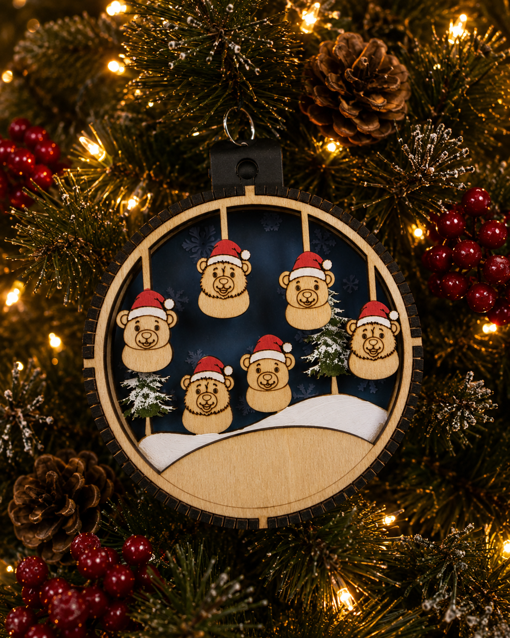 Personalized Bear Christmas Ornament, front view