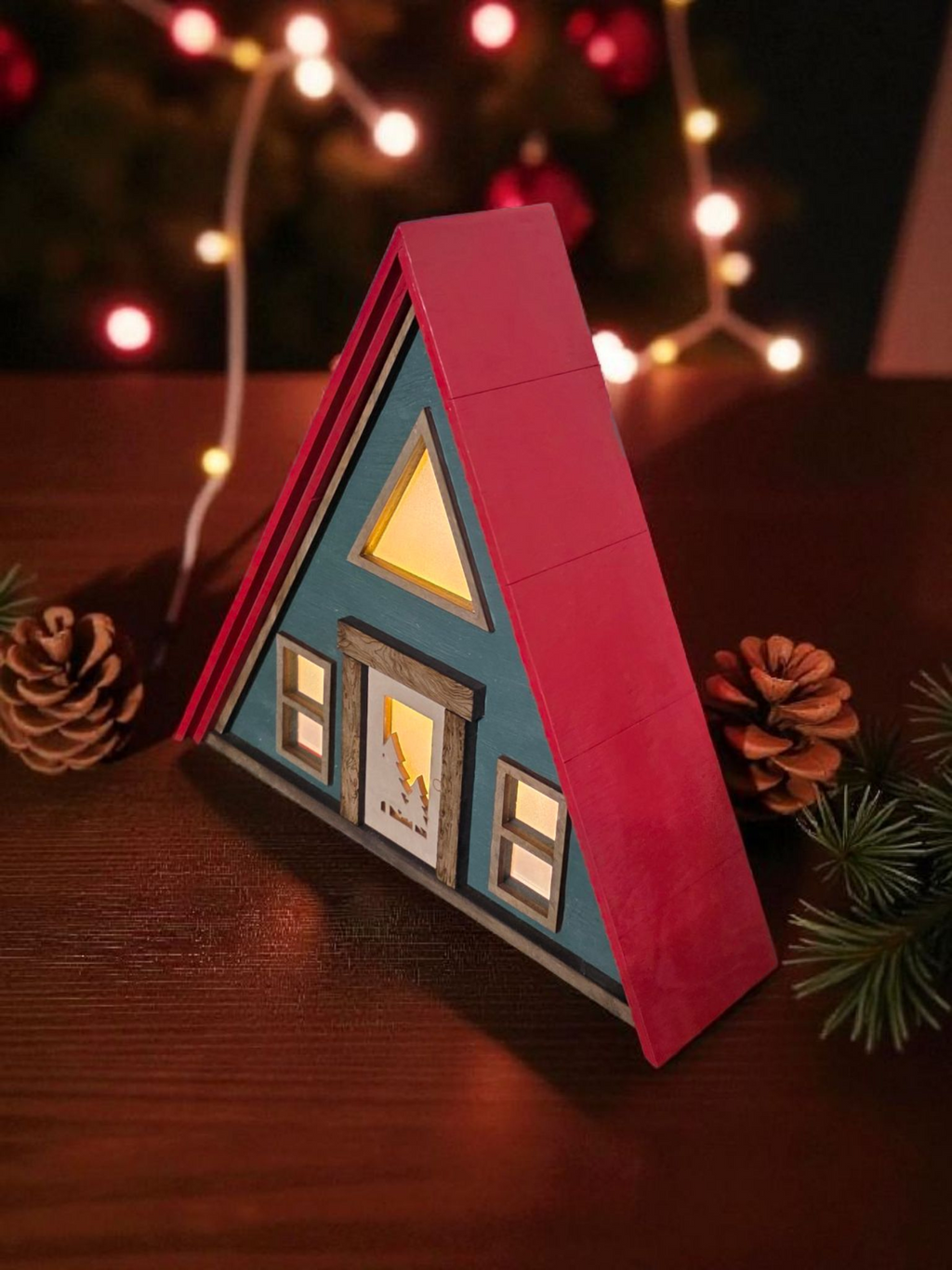Lighted A-Frame Cabin | Wooden Night Light | Rustic Cabin Decor
