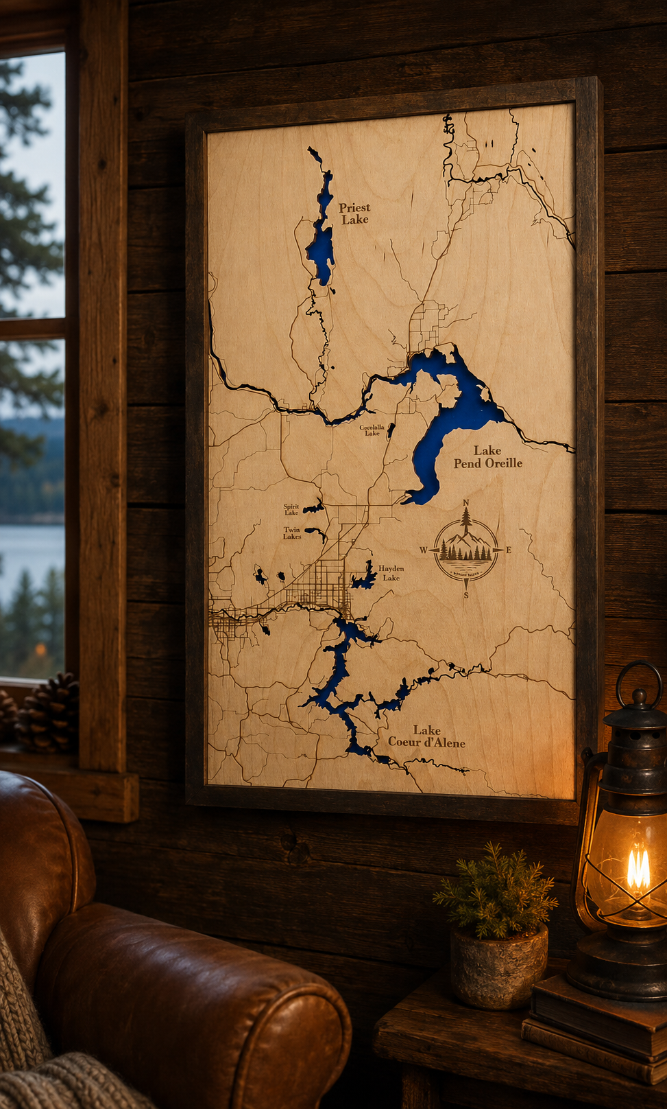 North Idaho Lakes Map, close-up detail