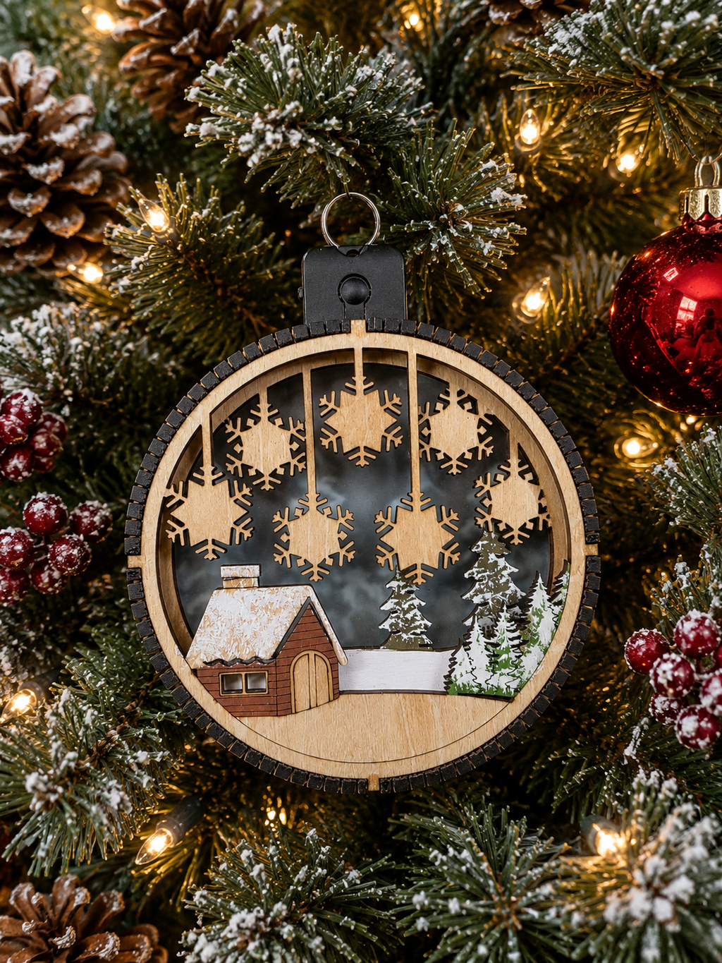 Personalized Cabin Christmas Ornament, additional angle