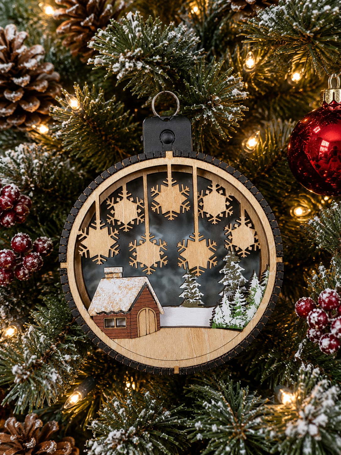 Personalized Cabin Christmas Ornament, additional angle