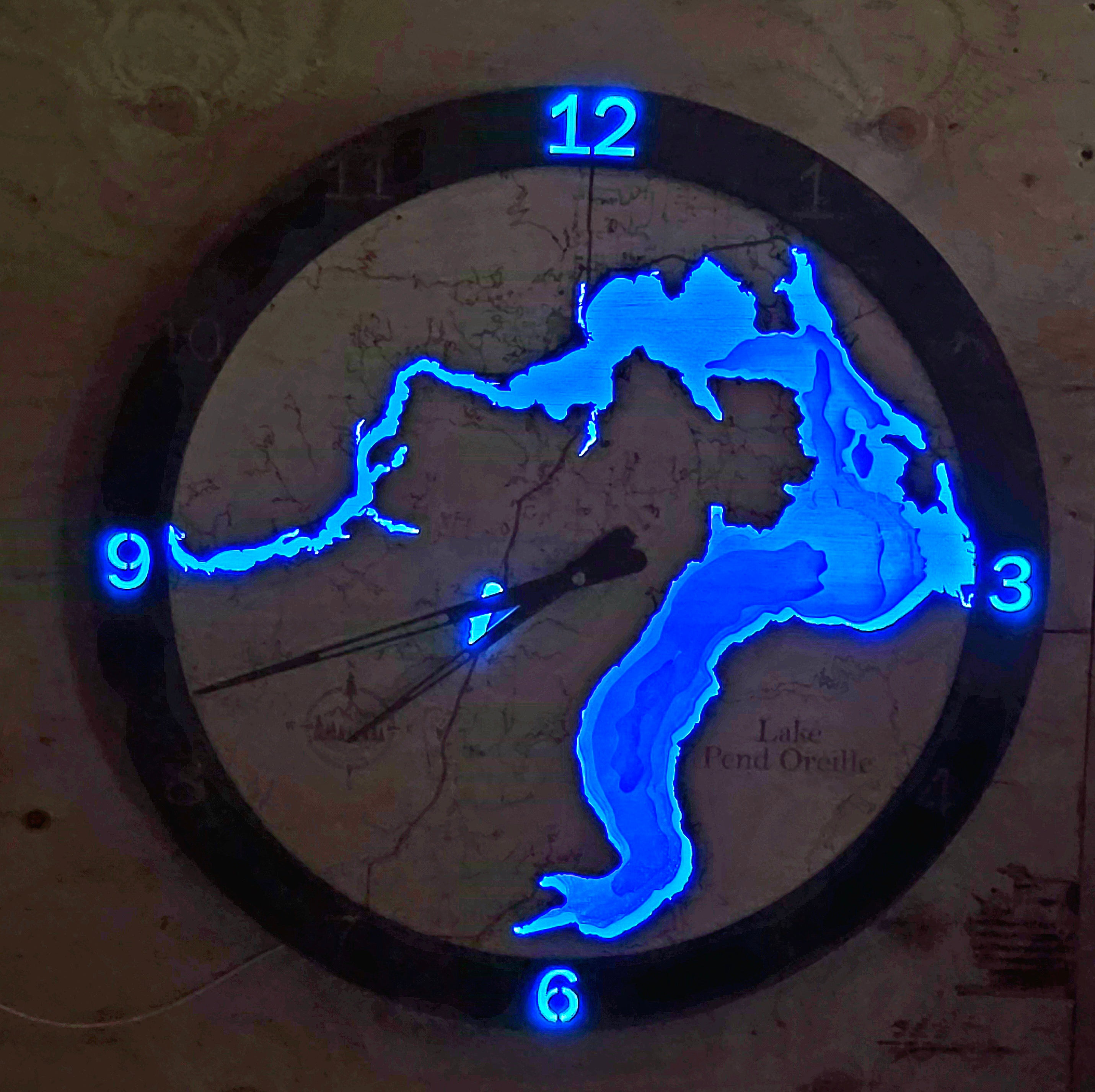 Lake Pend Oreille Depth Map Clock, additional angle