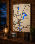 North Idaho Lakes Map, raised road birch wood wall art