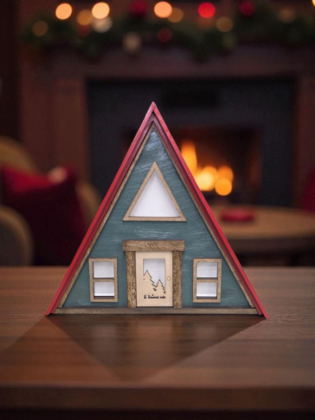 Lighted A-Frame Cabin | Wooden Night Light | Rustic Cabin Decor